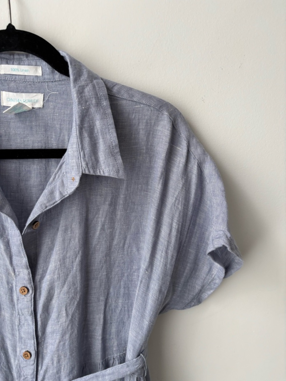 Cynthia Rowley 100% Linen Blue Shirt Dress Tie Waist Tiered Size M - Picture 2 of 10